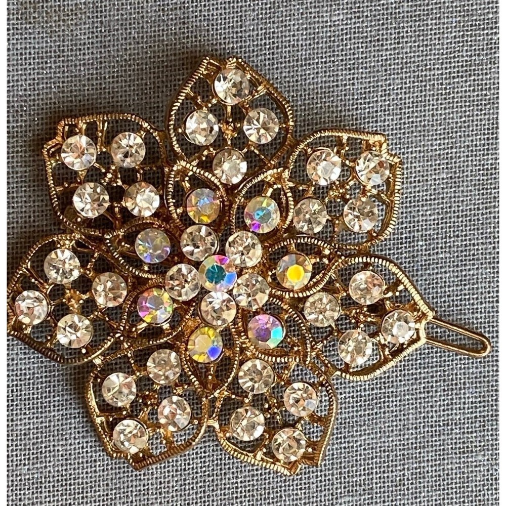 Vintage Hair Clip Barrette Rhinestones Flower